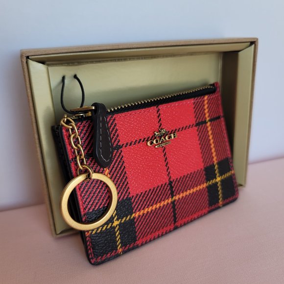 COACH Novelty Plaid Print Mini Skinny ID Case In Coated Canvas– Red Multi⭐ - Picture 4 of 15